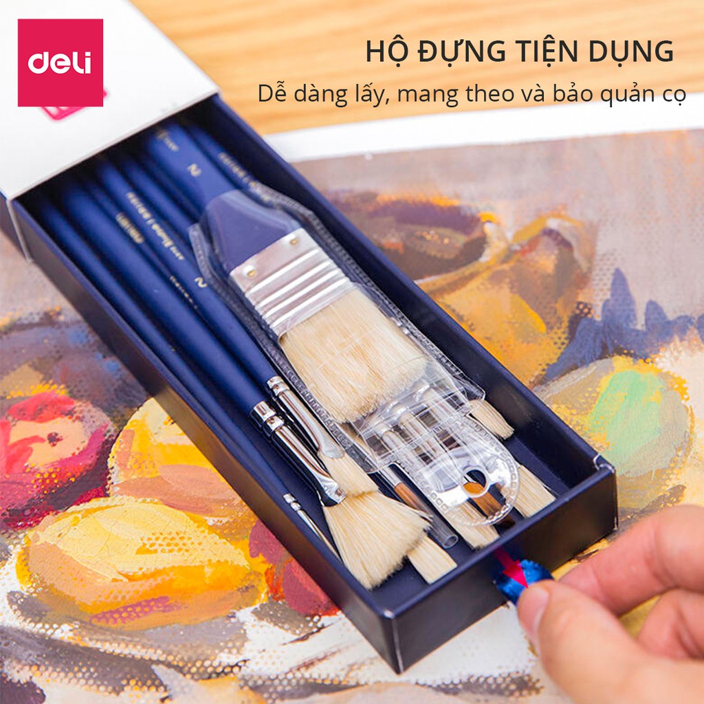 Bộ cọ vẽ chuyên nghiệp Deli - cọ lông động vật -cán màu xanh -10 dụng cụ - 73884