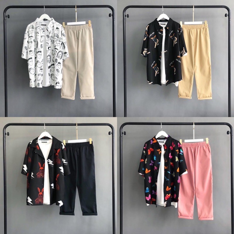 Set Thư Sinh Sơmi Kaki Basic Ảnh Thật