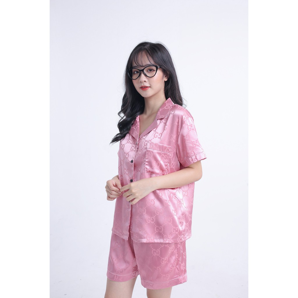 Bộ Đồ Ngủ Lụa Cộc Tay HATIBO chất lụa gấm in chữ chìm mềm mát | BigBuy360 - bigbuy360.vn