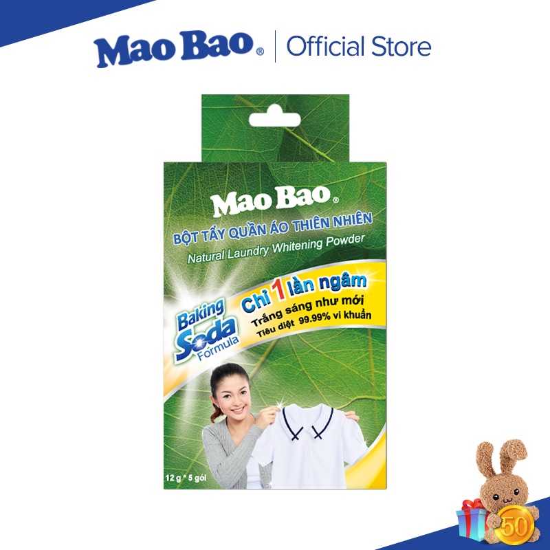 Bột tẩy quần áo thiên nhiên Mao Bao với công thức Baking soda (12 g x 5 gói)