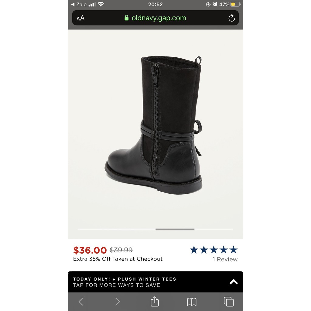 Boot da Old. Navy đen phối nơ kéo khóa