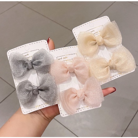 Set 2 kẹp tóc nơ phong cách công chúa thời trang xinh xắn cho bé gái