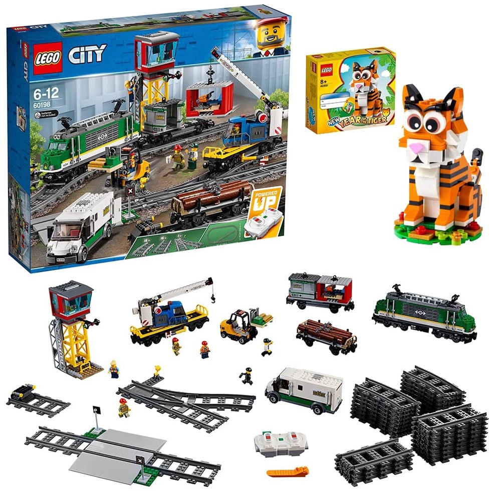 Đồ chơi lego city tàu hỏa chở hàng hóa mã 60198 - tặng kèm set lego con hổ mini