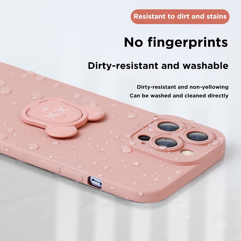 Ốp Điện Thoại Silicon Chống Sốc Kèm Giá Đỡ Hình Gấu Hoạt Hình Cho iPhone 11 12 13 Pro Max
