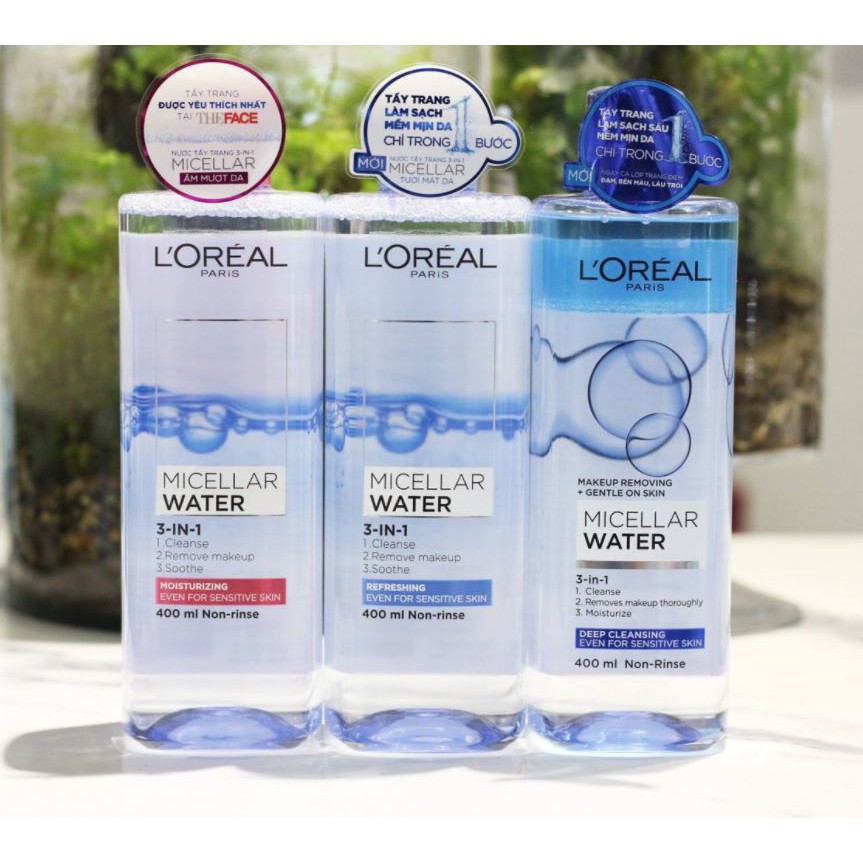 Nước tẩy trang làm sạch, dưỡng ẩm cho mọi loại da L'Oreal 3-in-1 Micellar Water 400ml