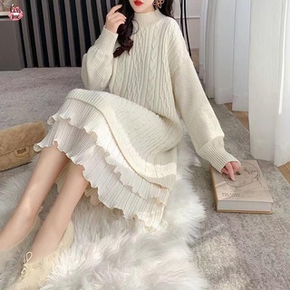 Đầm maxi Dệt Kim Tay Dài Cổ Cao Dáng Rộng Thời Trang Thu Đông Hàn Quốc Cho Nữ