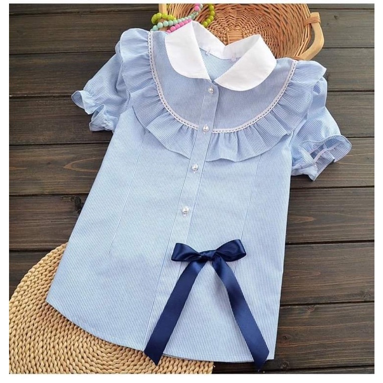 MS146 Áo sơ mi nữ công sở, sơ mi sọc kiểu bánh bèo dễ thương sơ mi nữ sọc