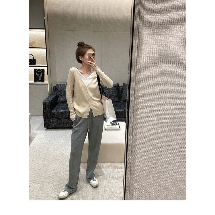 Quần Ống Rộng Nữ Màu Xám chất Nỉ Da Cá  I'M BASIC Girly Thoáng Mát Co Giãn phong cách Hàn Quốc QNX02