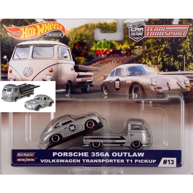 Xe mô hình Hot Wheels Car Culture Team Transport Pack Porsche 356A Outlaw Volkswagen T1 Pickup FYT06, bánh cao su.