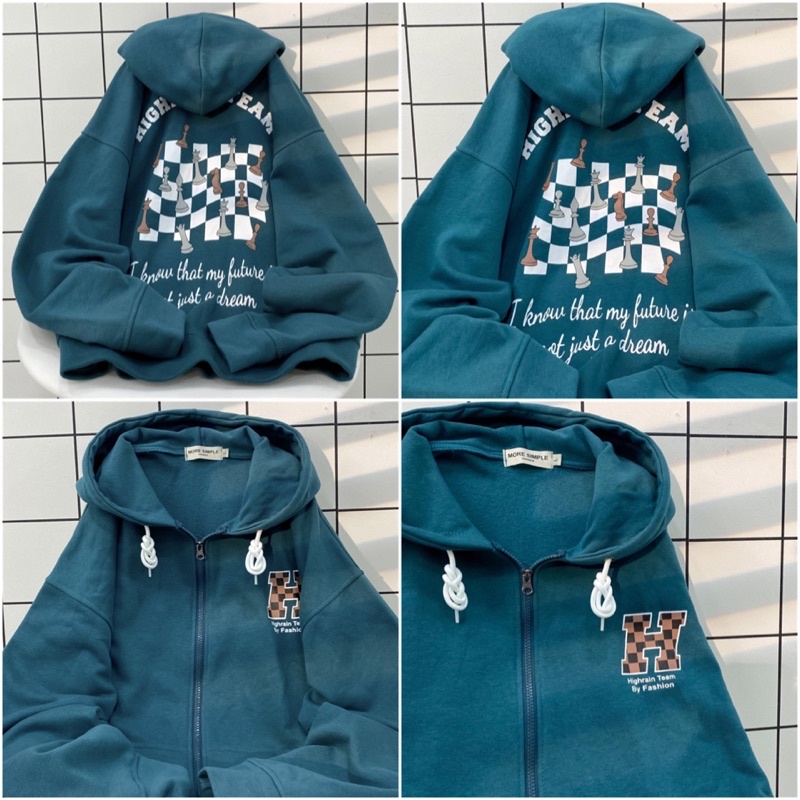 Áo Khoác Hoodie zip nỉ bông ⚡️HIGHRAIN màu XANH/TAN  Nam nữ unisex/FREESHIP  Áo Hoodie dây kéo form rộng Jaystoree