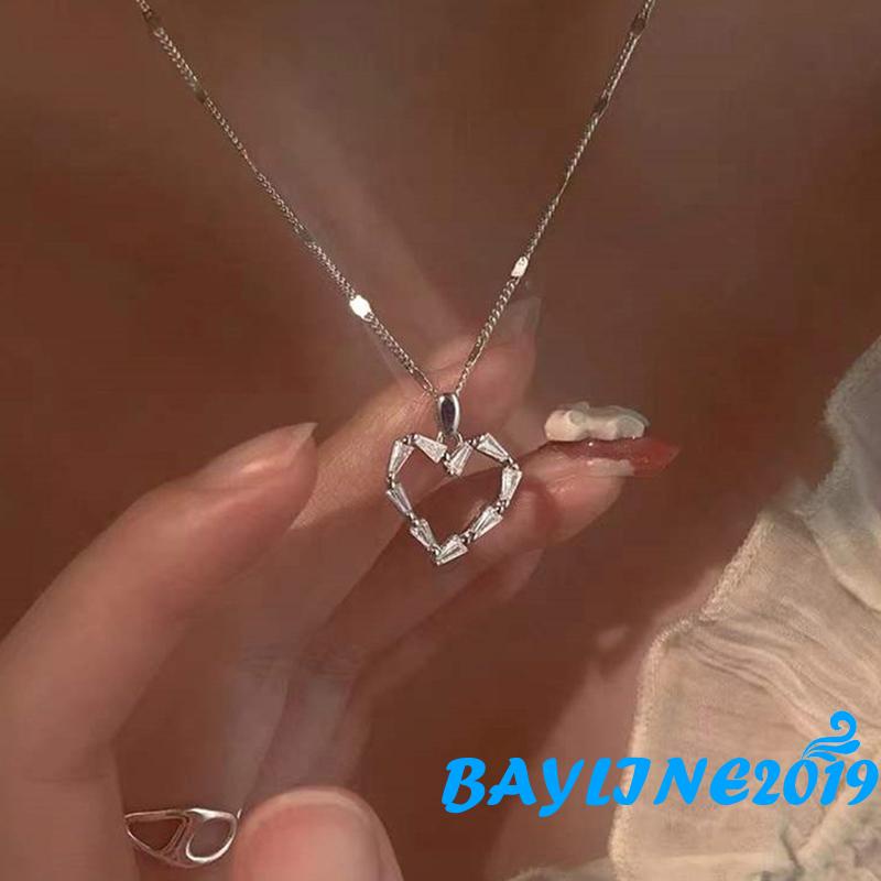 Vòng cổ Bạc Mặt Hình Trái Tim Rỗng Đơn Giản Cho Nữ