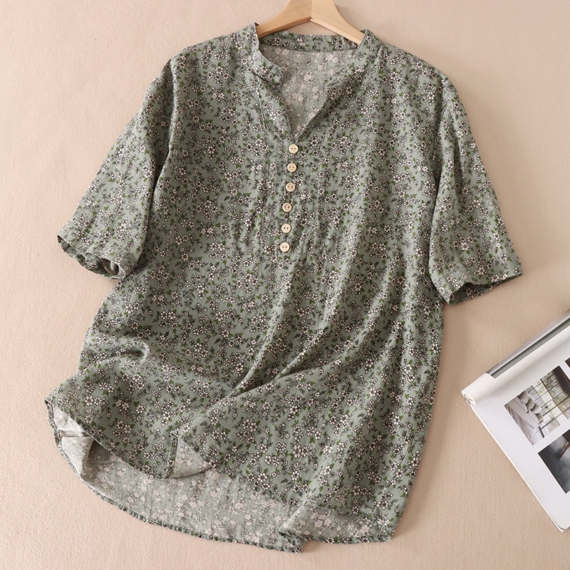 {Ảnh Thật + Hàng sẵn} Áo kiểu nữ hoa nhí cổ V, áo trung niên cho mẹ form rộng