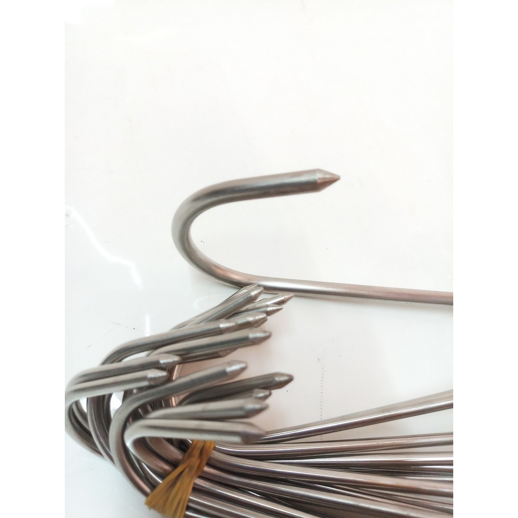 COMBO 10 MÓC QUAY THỊT INOX 4LY LỚN DÀI 30CM+1 MÓC CÁN CẦM INOX.