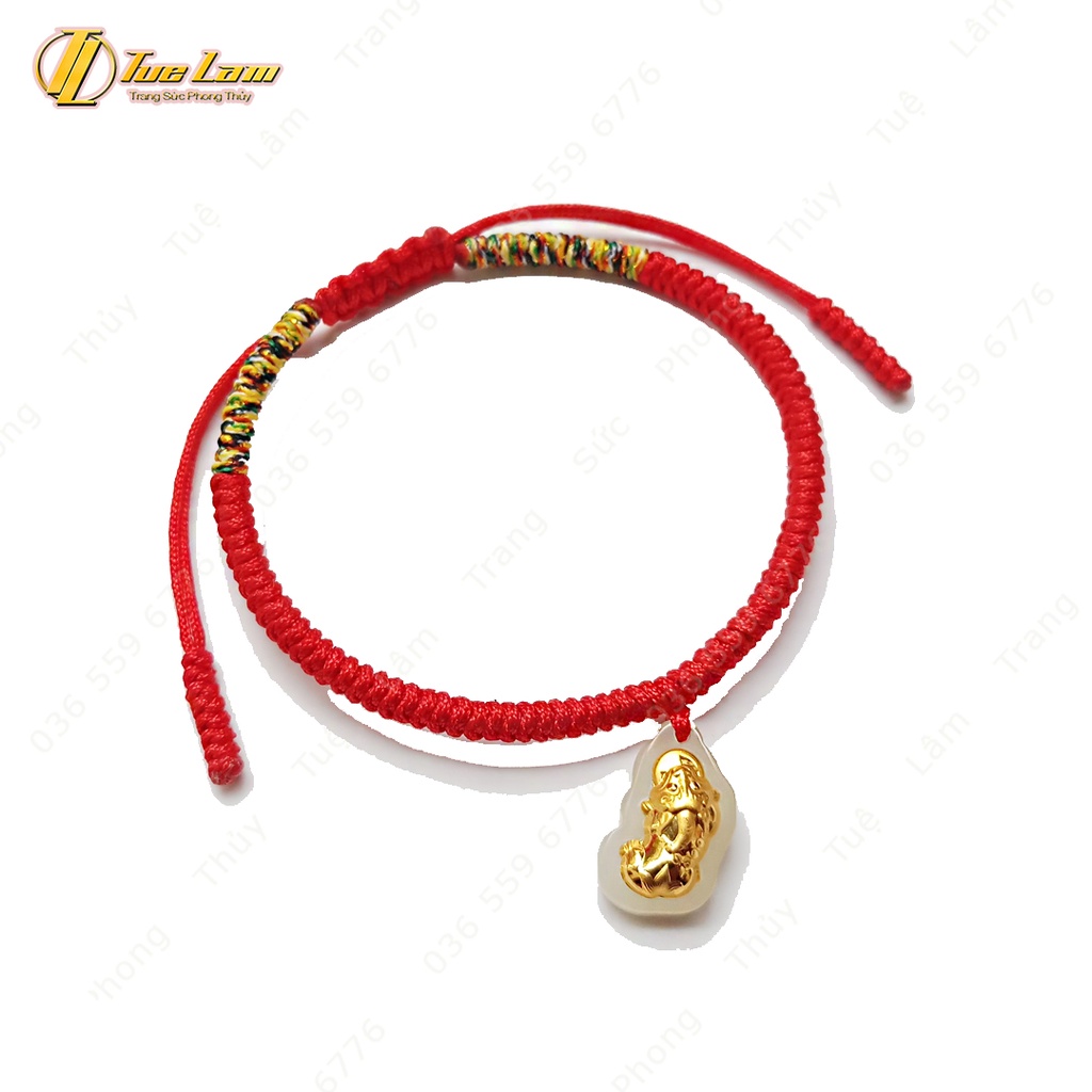 Vòng tay nữ chỉ đỏ may mắn bện tỳ hưu phỉ thúy bạc mạ màu vàng tài lôc - Tuệ Lâm