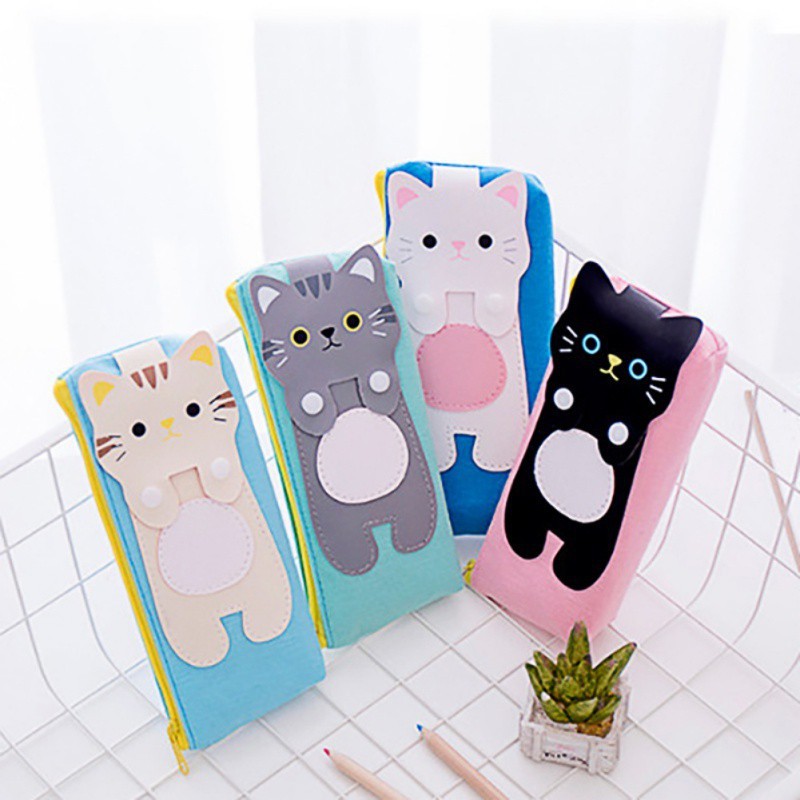 Hộp Bút Canvas Họa Tiết Mèo Hoạt Hình