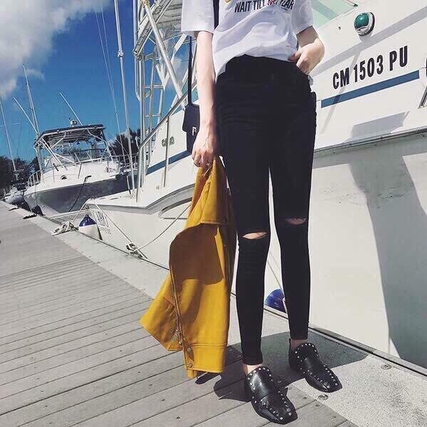 QUẦN JEAN SKINNY 9 TẤC RÁCH GỐI CẠP CAO QUÁ RỐN