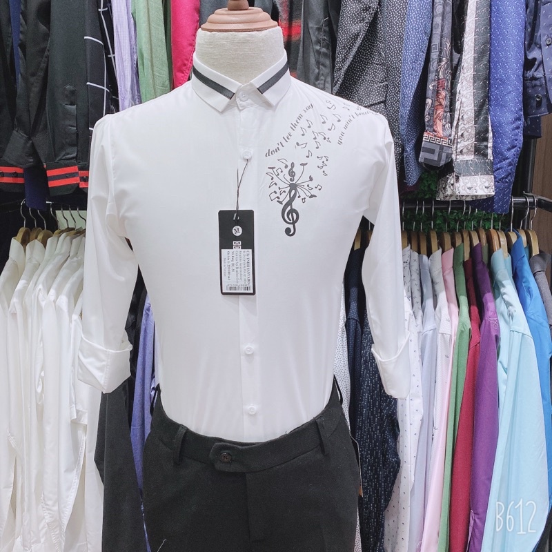 Sơ mi hoạ tiết siêu đẹp, áo sơ mi trắng nam hàng cao cấp