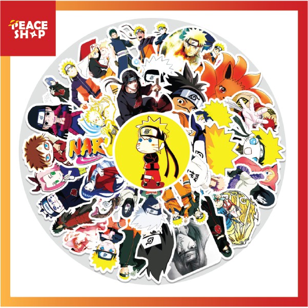 Sticker Anime Naruto dán trang trí laptop, mũ nón bảo hiểm, vali, xe tay ga, ván trượt [Set 62 Cái]