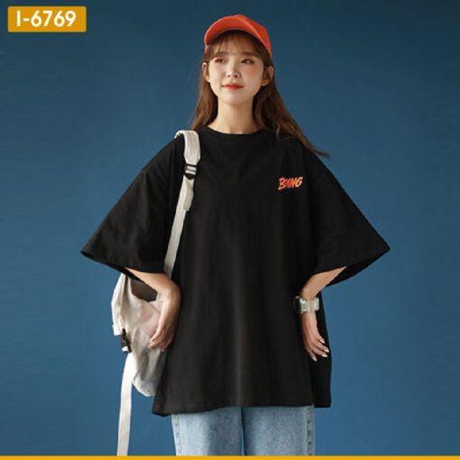 Áo thun đen tay lỡ, form rộng Unisex vải cotton thấm hút mồ hôi in CHỮ MÀU CAM