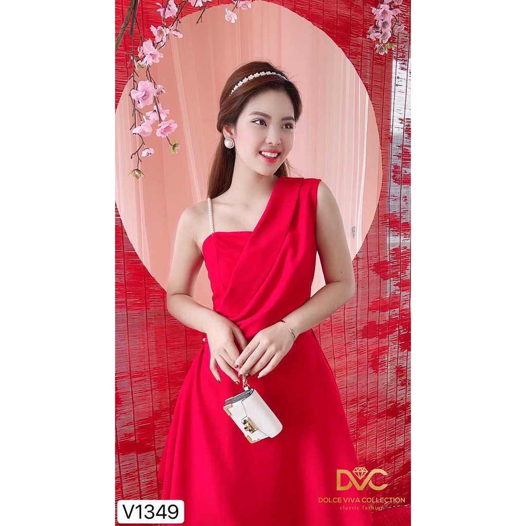 Váy đỏ lệch vai dây ngọc - DVC maidieuhuyen kèm ảnh thật và video do shop tự quay tự chụp V1349 | BigBuy360 - bigbuy360.vn