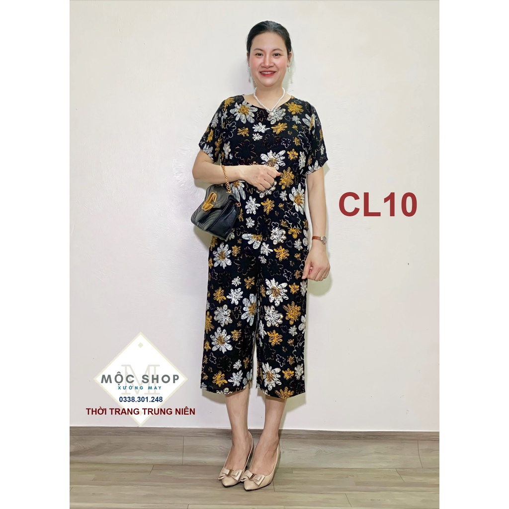 Đồ bộ trung niên Tay cộc quần lửng Vải cát lụa hàn châu