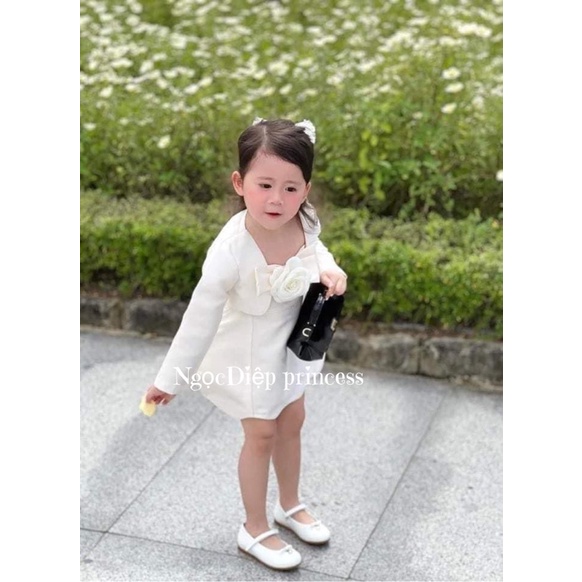Set váy dự tiệc cho bé gái, set váy tiểu thư dự tiệc cho bé gái nơ ngực hoa trà cực xinh D035