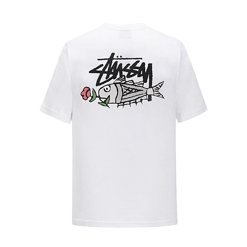 Áo thun tay ngắn cổ tròn dáng rộng in chữ Stussy thời trang cá tính cho nam