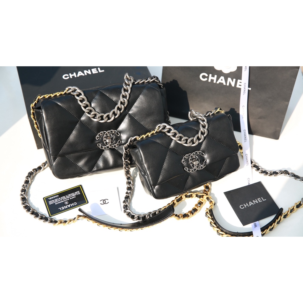 Túi Xách Nữ Thời Trang Túi Đeo Chéo C19 Ô Trám Đen 2022 Xích Bạc Có Hộp Nam Châm