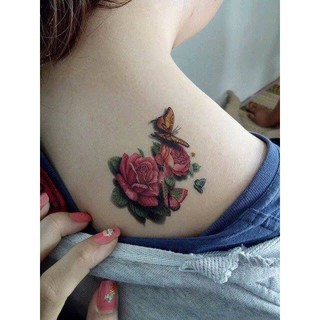 Hình xăm dán cao cấp tattoo hoa hồng to 10x20cm, 10x6cm