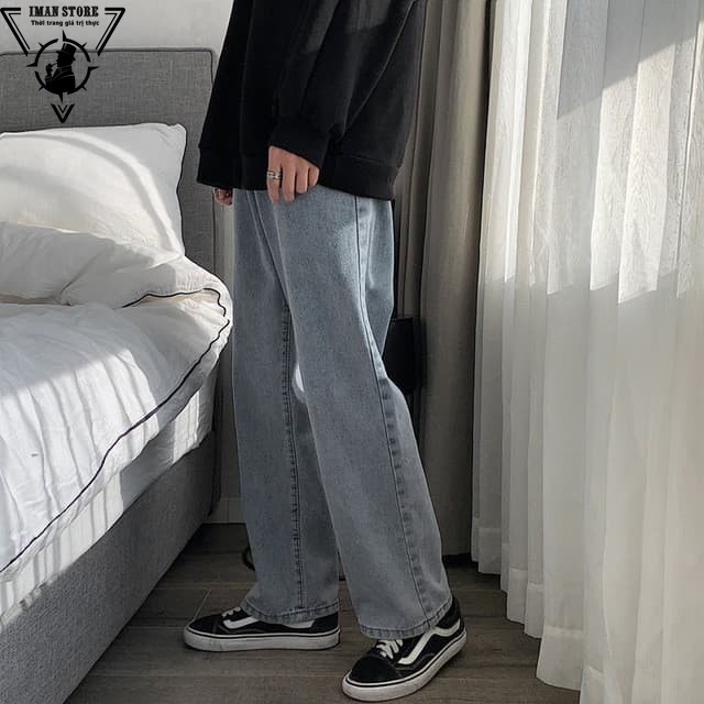 Quần Jean dáng suông rộng, quần bò trơn form rộng nam dễ phối đồ TR03