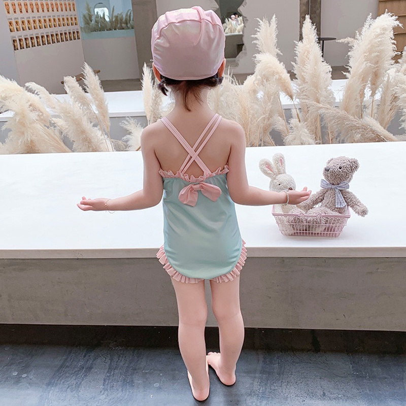 Bộ Đồ Bơi Phối Ren Thêu Hình Vỏ Sò Dễ Thương Cho Bé Gái