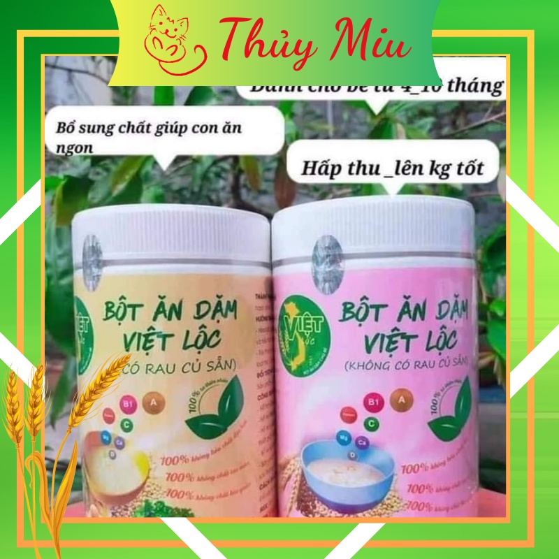 Bột ăn dặm Việt Lộc cho bé từ 4 tháng trở lên(freeship,combo 1 hộp có rau 500gr +1 hộp không rau 500gr)