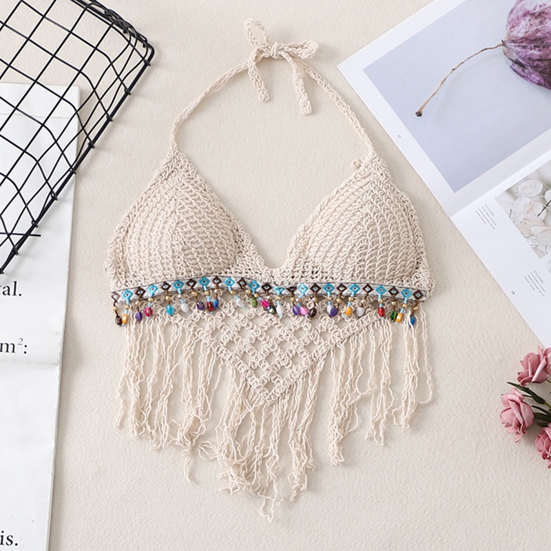 Brroa Áo Ngực Đan Móc Nhiều Màu Sắc Tua Rua Pha Lê Gợi Cảm Cho Nữ