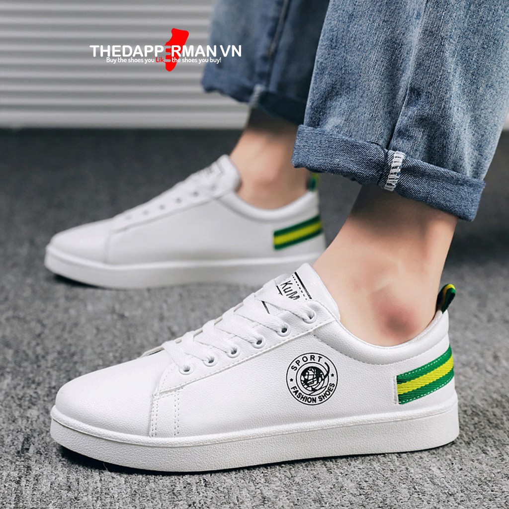 Giày sneaker thể thao nam THEDAPPERMAN TDM7635 chất liệu da, đế cao su nhiệt,siêu êm,phù hợp chạy bộ,màu trắng gót xanh