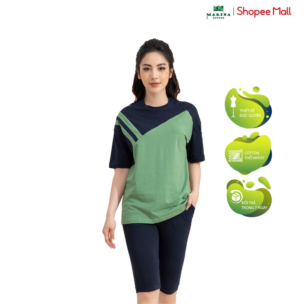Đồ Bộ Nữ Mặc Nhà MARINA NGUYỄN, Thiết Kế Cổ Tròn, Tay Ngắn Độc Đáo, Vải Cotton Mềm Mịn, Thoáng Mát 422016