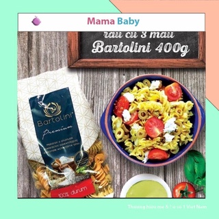 Mì nui xoắn rau củ hữu cơ 3 màu cho bé ăn dặm bổ dưỡng Bartolini 400g Mamababy