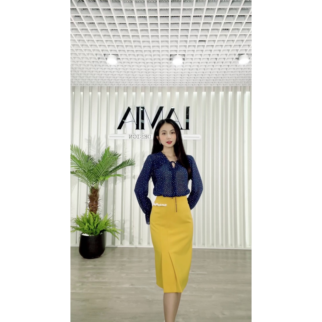 Áo sơ mi nữ Lamia Design SM313 màu xanh than chấm bi