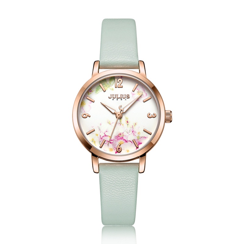 Đồng Hồ Quartz Julius Mặt Tròn Trang Trí Hình Cánh Hoa 3D Phát Quang Thời Trang Cho Nữ 1102
