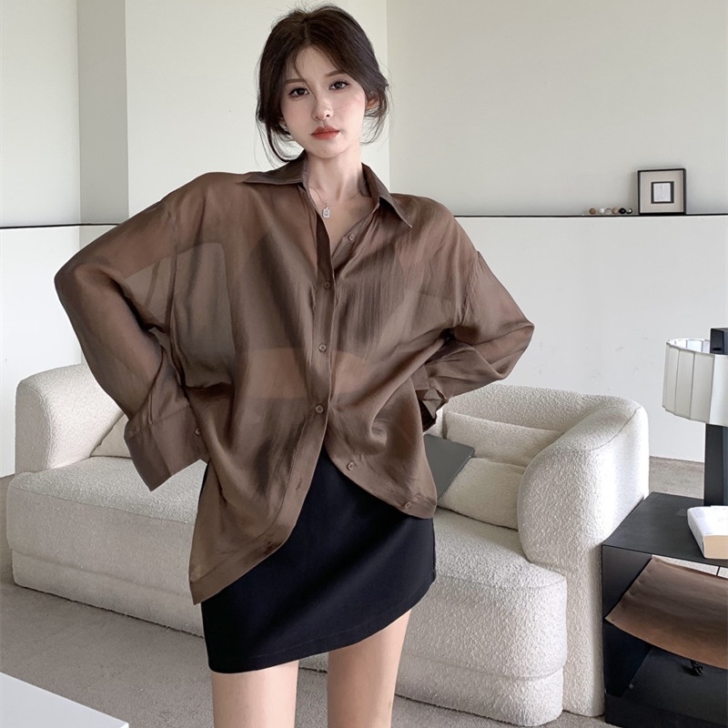 Áo Sơ Mi Voan Mỏng Tay Dài Xuyên Thấu Thời Trang Mùa Hè Cho Nữ