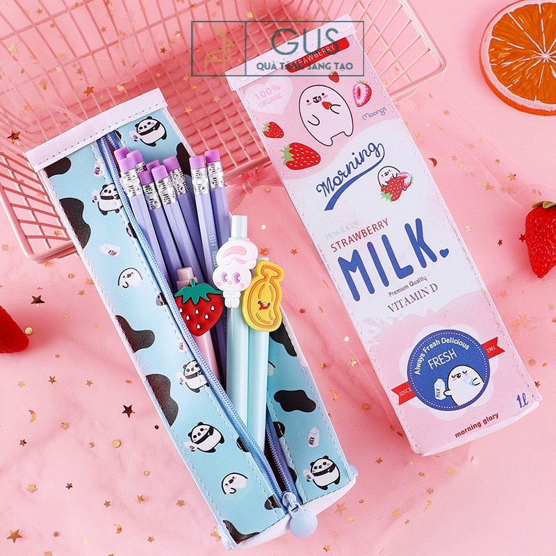 Hộp bút da PU thiết kế hình hộp sữa phong cách Nhật Bản quà tặng sáng tạo Gusshop