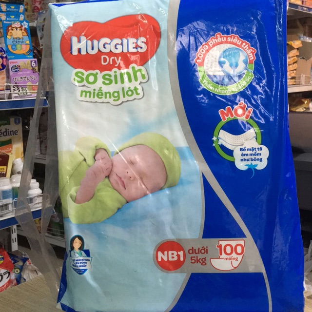  Bỉm Miếng lót sơ sinh Huggies Newborn 1 -100 miếng,Newborn 2-60 miếng