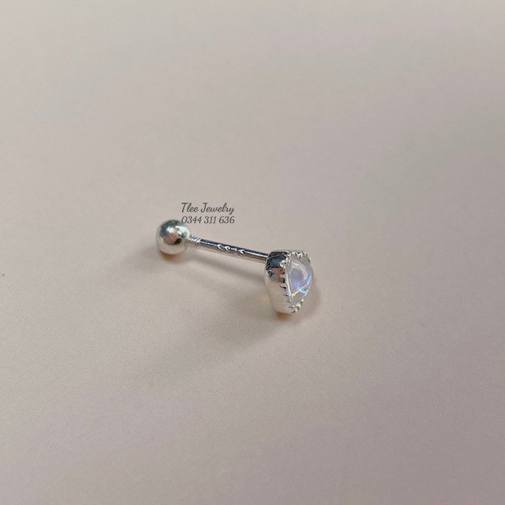 Khuyên tai bạc nữ TLEE tim đá moonstone chốt vặn mẫu lạ cực trendy TleeJewelry B0126