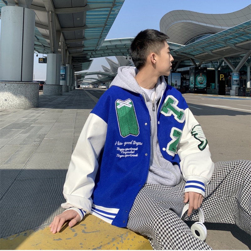 Áo Khoác Bóng Chày Chất Liệu Da Pu Thêu Họa Tiết Phong Cách hip hop Cá Tính Cho Nam