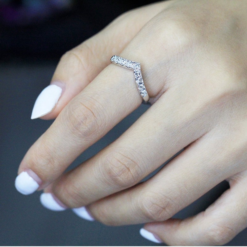 Nhẫn ngón tay hình chữ V đính đá zircon phong cách retro đơn giản thời trang dành cho nữ