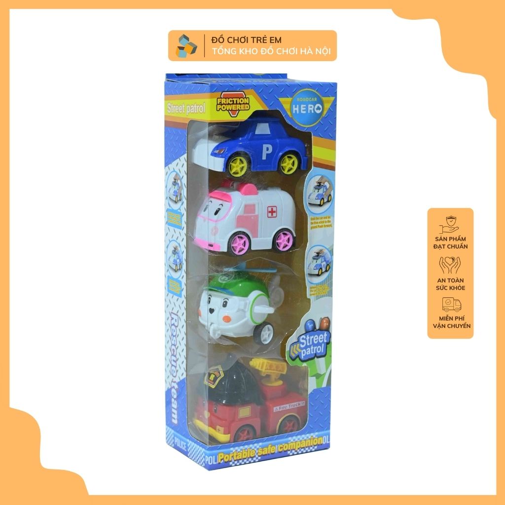 Bộ Đồ chơi mô hình biệt đội cứu hộ 4 xe Robocar PoLi biến hình nhiều màu sắc cho bé thỏa sức vui chơi