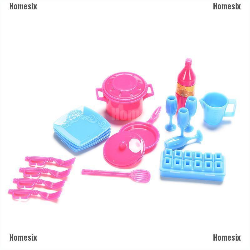 [HoMSI] 18 Pcs/set Mini Kitchen Tablewares for Barbies Kids Play House Toys Color Random SUU