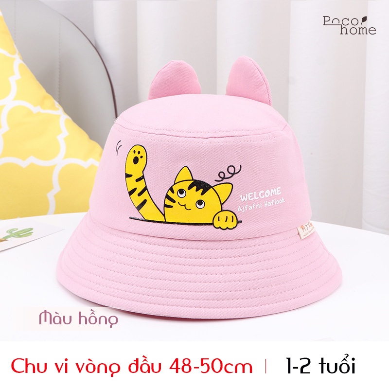 Nón mũ chống nắng cho bé trai, bé gái 1-3 tuổi, thiết kế tai mèo hoạt hình in dễ thương phong cách Hàn Quốc HOT