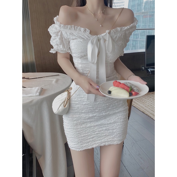 Váy body trễ vai hở lưng trắng  đầm trễ vai dự tiệc sexy dáng ôm chất đũi lụa mềm mịn
