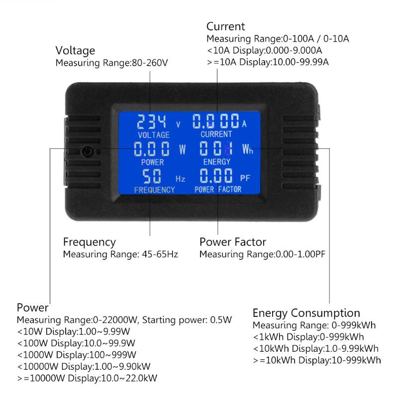 Thiết bị chuyên dụng đo công suất năng lượng 6 trong 1 AC 100A AC 80~260V 110V 220V