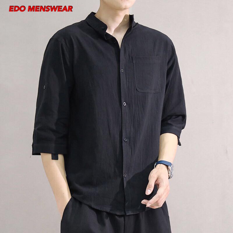 Áo sơ mi đũi nam Hàn Quốc Edo Menswear, áo đũi nam cộc tay thoáng mát xu hướng thời trang mùa hè 2022